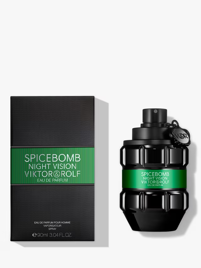 Viktor & Rolf Spicebomb Night Vision perfume bottle and packaging on a white background