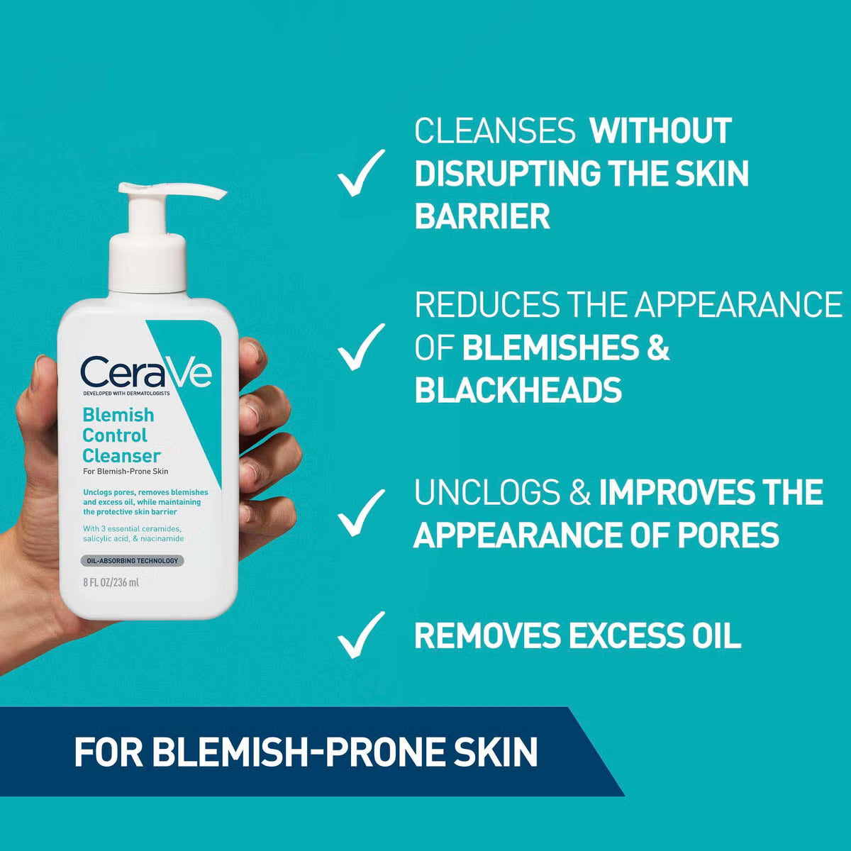 CeraVe Blemish Control Face Cleanser with 2% Salicylic Acid & Niacinamide