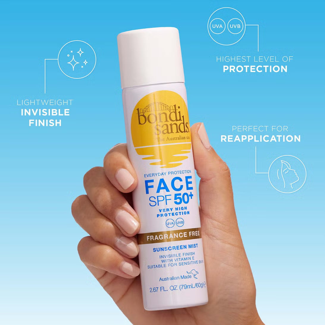 Bondi Sands Face SPF 50+ Fragrance Free Sunscreen Mist 60g Primary 
