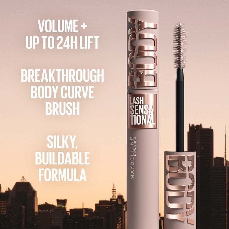 Maybelline Lash Sensational mascara with cityscape background